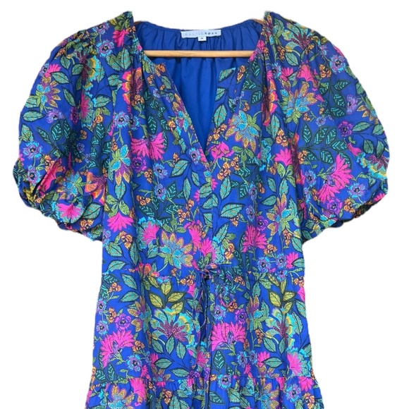 Baltic Born Blue and Pink Floral Short Sleeve Midi Dress Sz M - Picture 2 of 9
